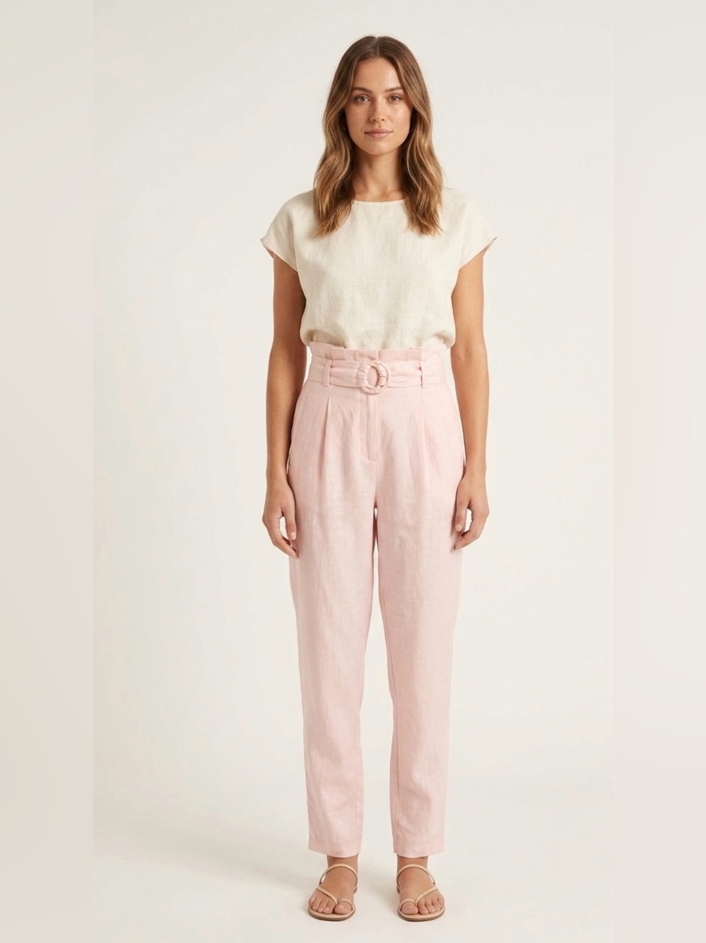 House of Maguie Pink Linen High Waist Paperbag Pants Trousers Pastel pink